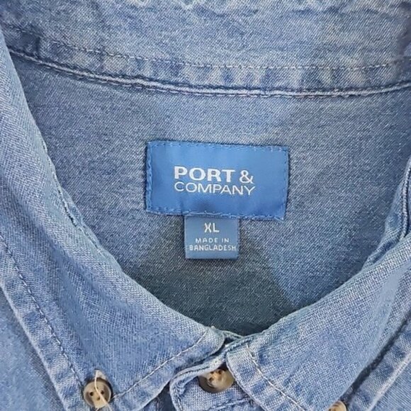 Port & Company SP11 Men's Short Sleeve Button Down Value Denim Shirt with Pocket - Picture 11 of 15